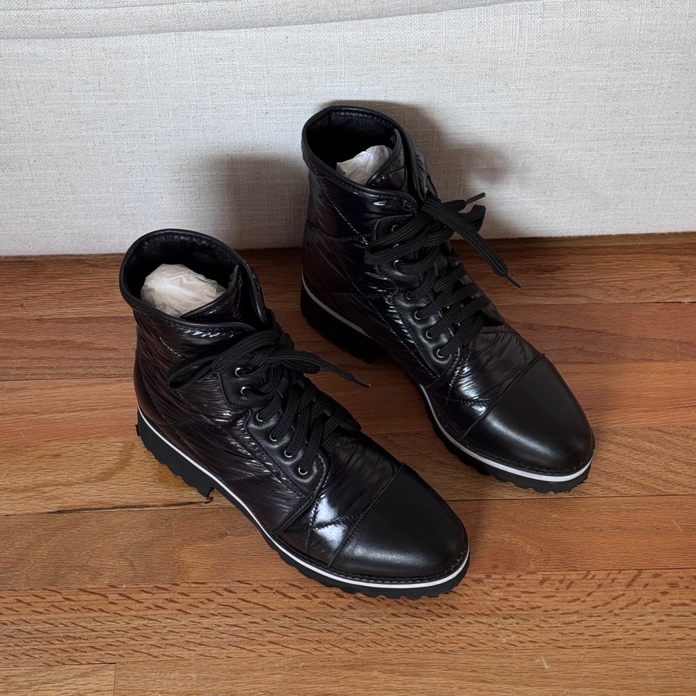 All Black Puffy‎ Ankle Combat & Lace-up Boots